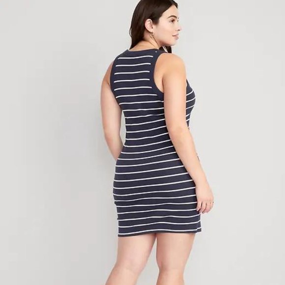 NEW Old Navy Fitted Striped Sleeveless Rib-Knit Mini Dress for Women - Picture 2 of 7